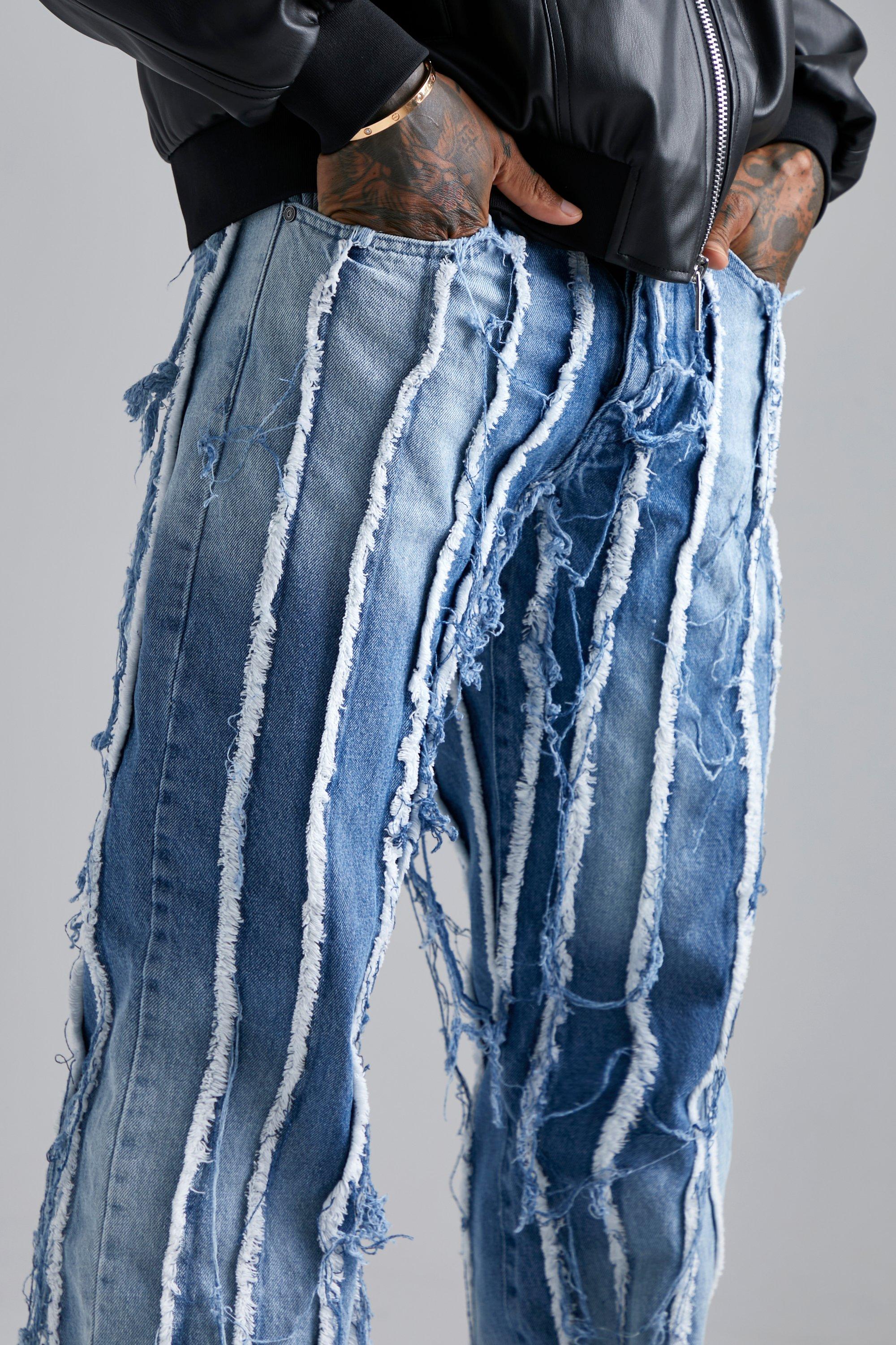 Relaxed Raw Edge Distressed Jeans